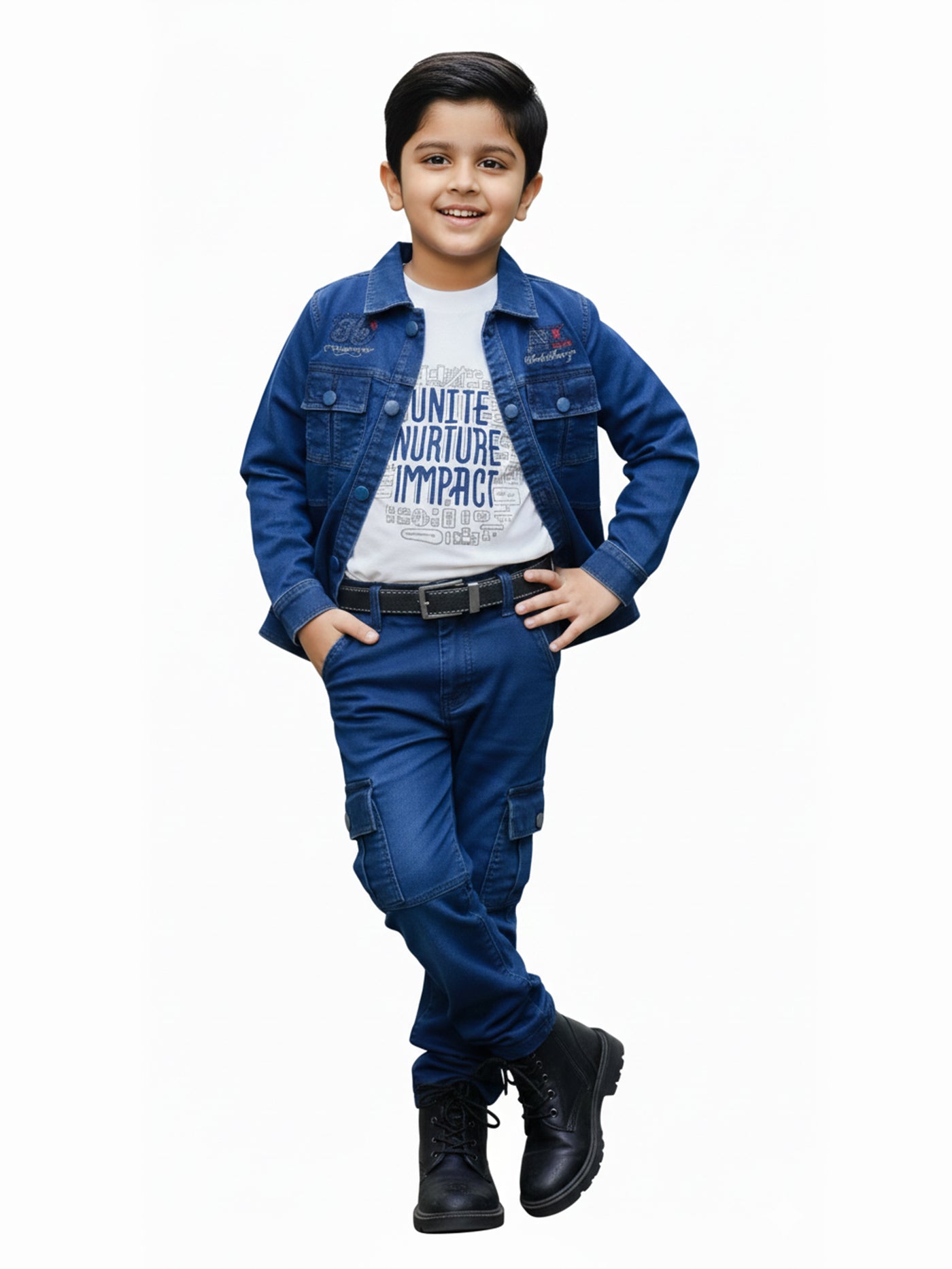 3-Pc Blue Denim Pants Set