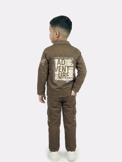 3-Pc Denim Brown Jacket Pants Set