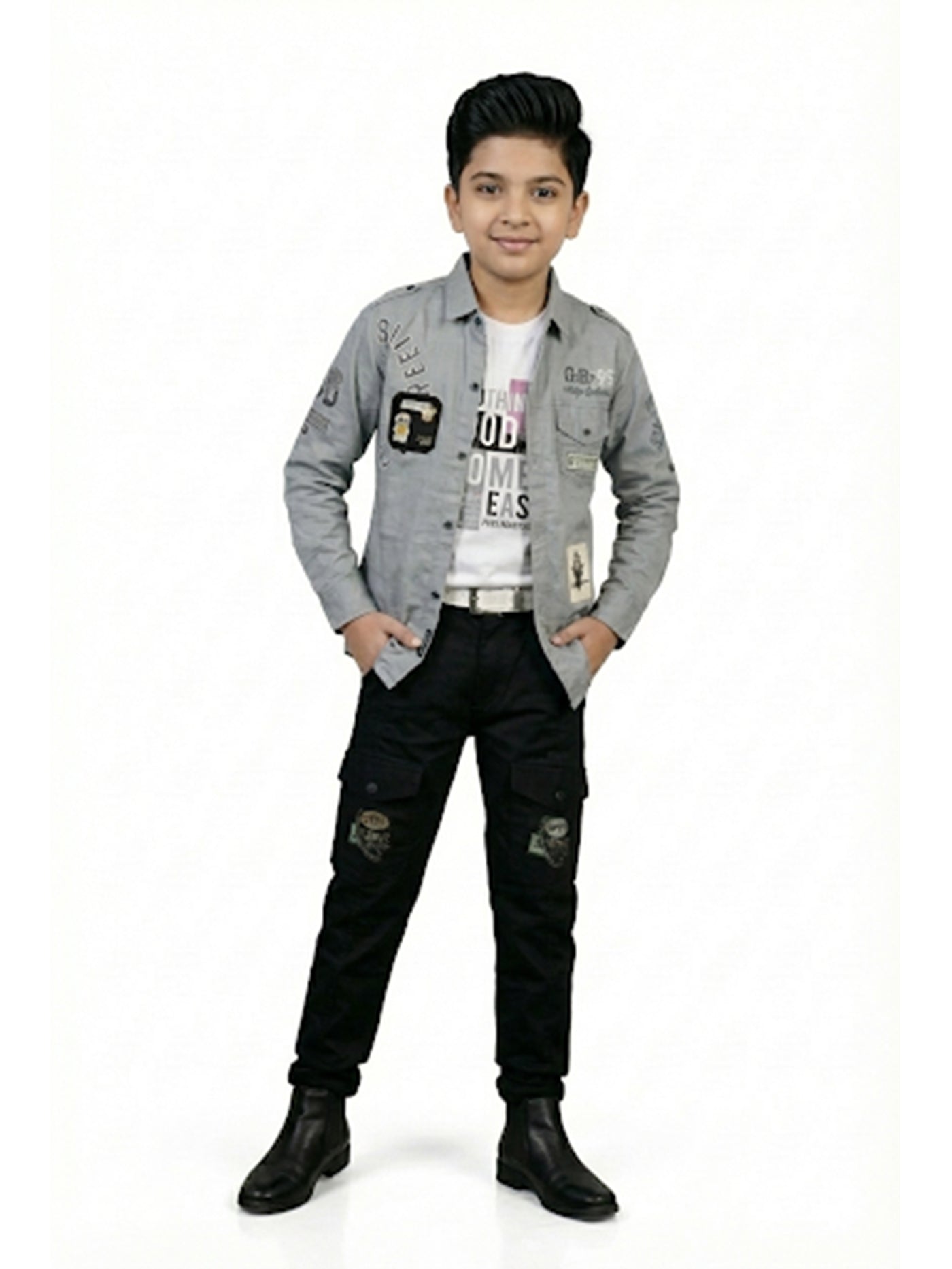 3-Pc Grey Casual Pants Set