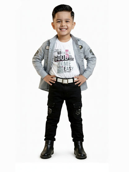 3-Pc Grey Casual Pants Set