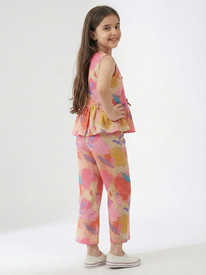 Girls Pink Printed Co-ord Set