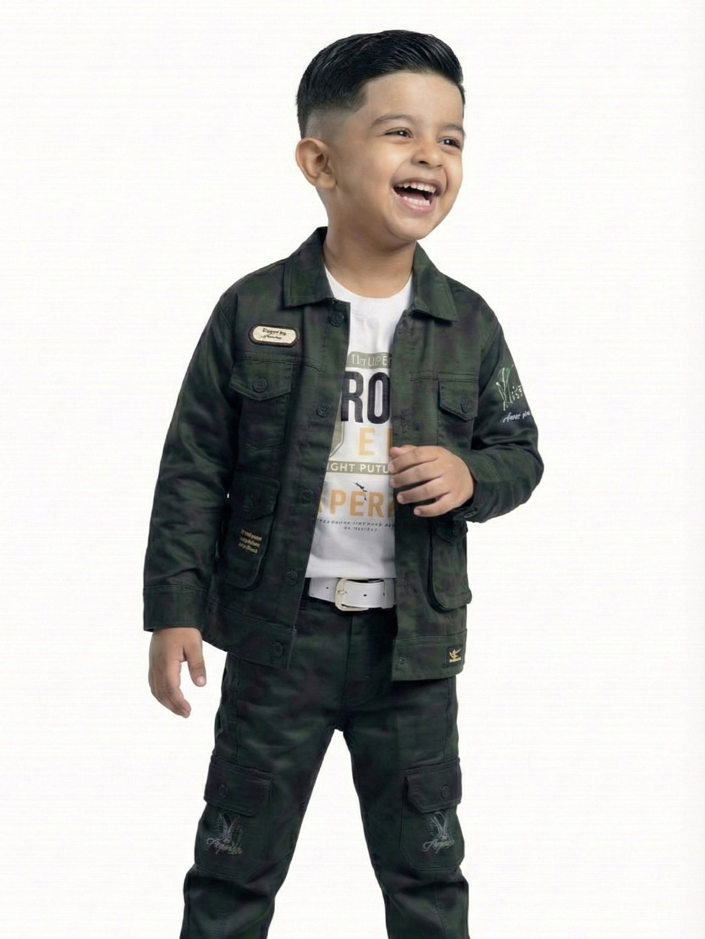 3-Pc Denim Green Jacket Pants Set