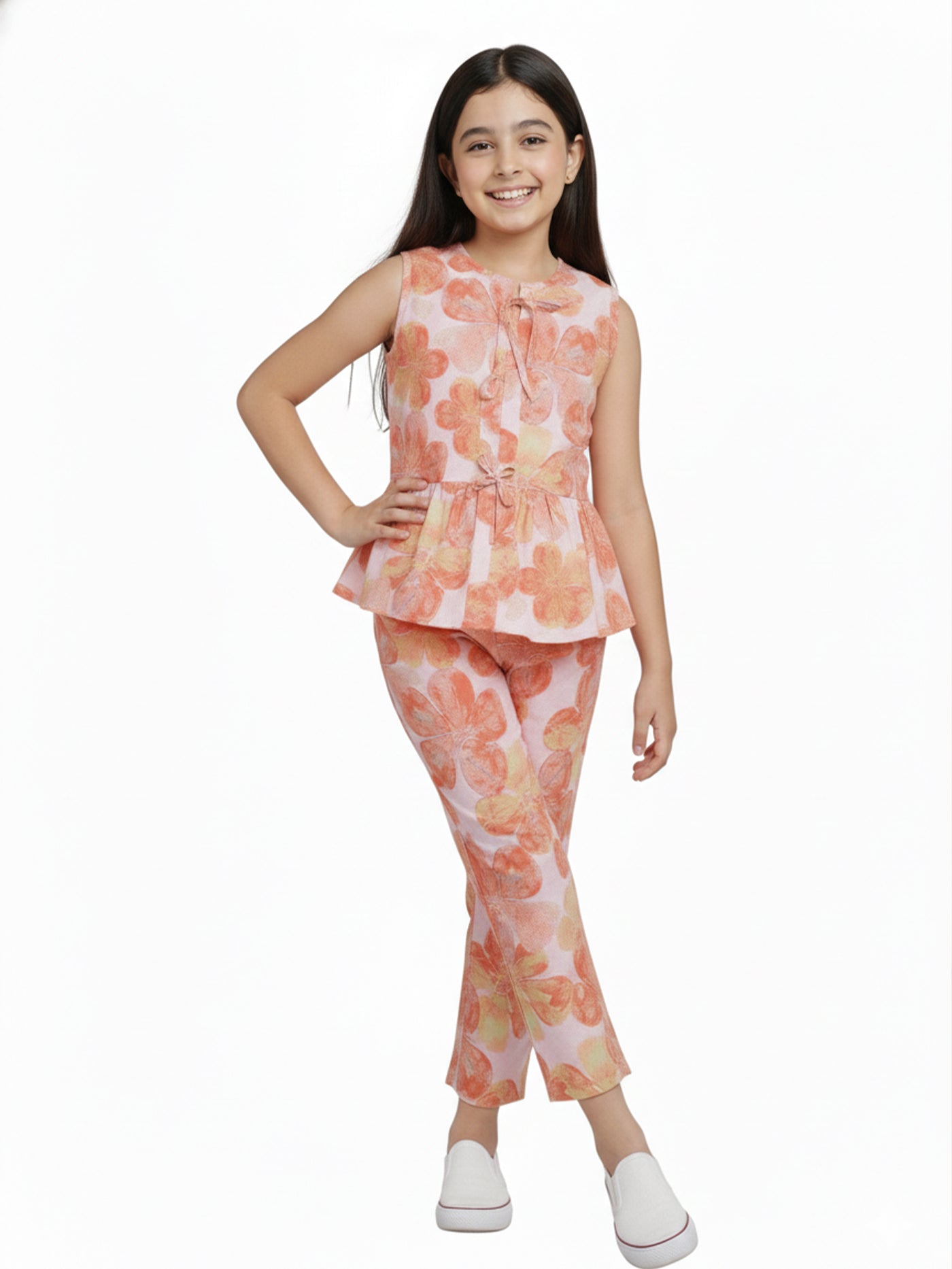 Girls Red Printed Co-ord Se