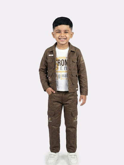 3-Pc Denim Brown Jacket Pants Set