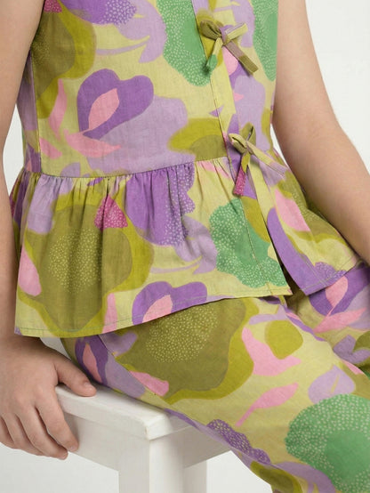 Girls Yellow Printed Co-ord Set