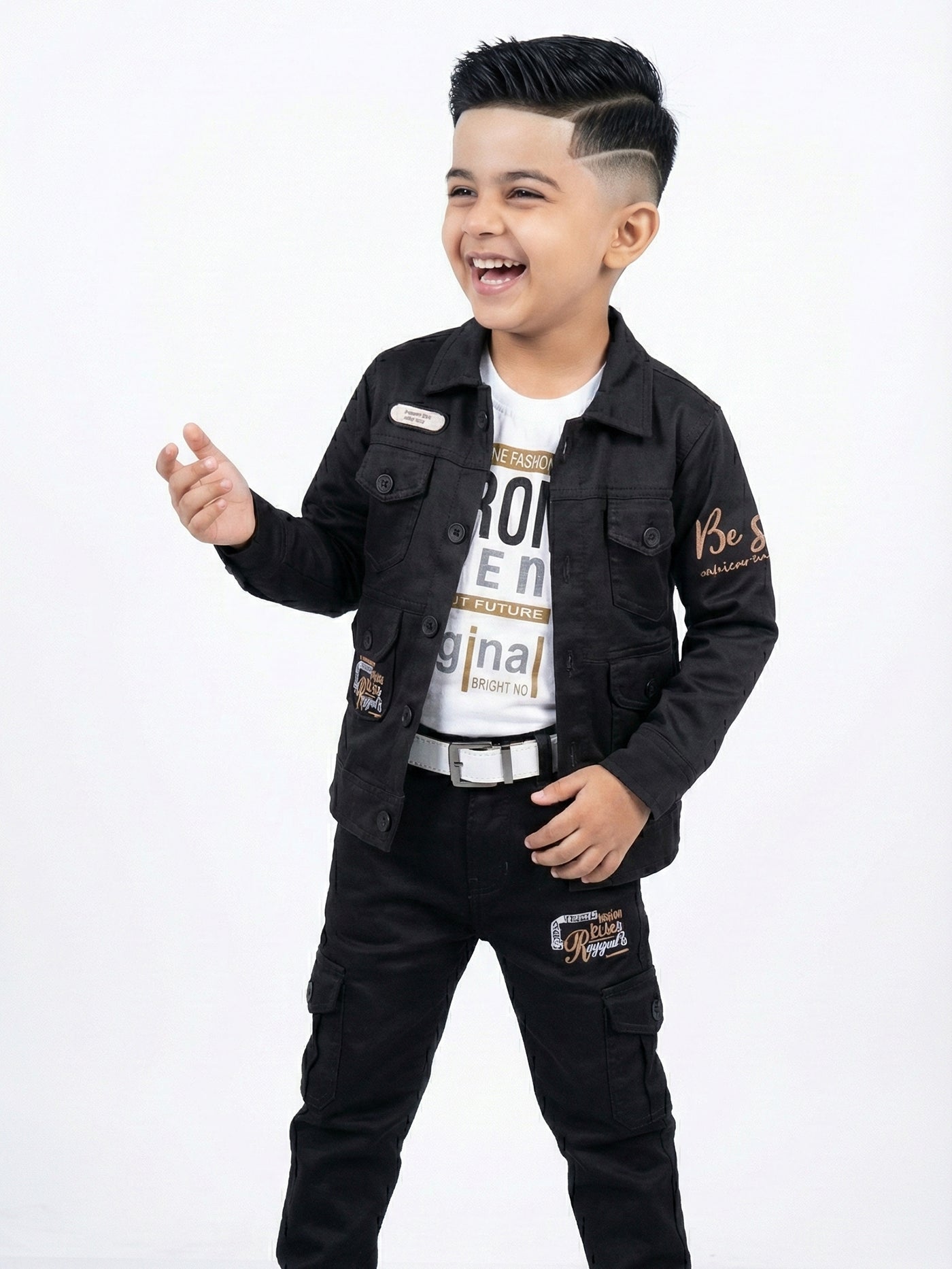 3-Pc Denim Black Jacket Pants Set