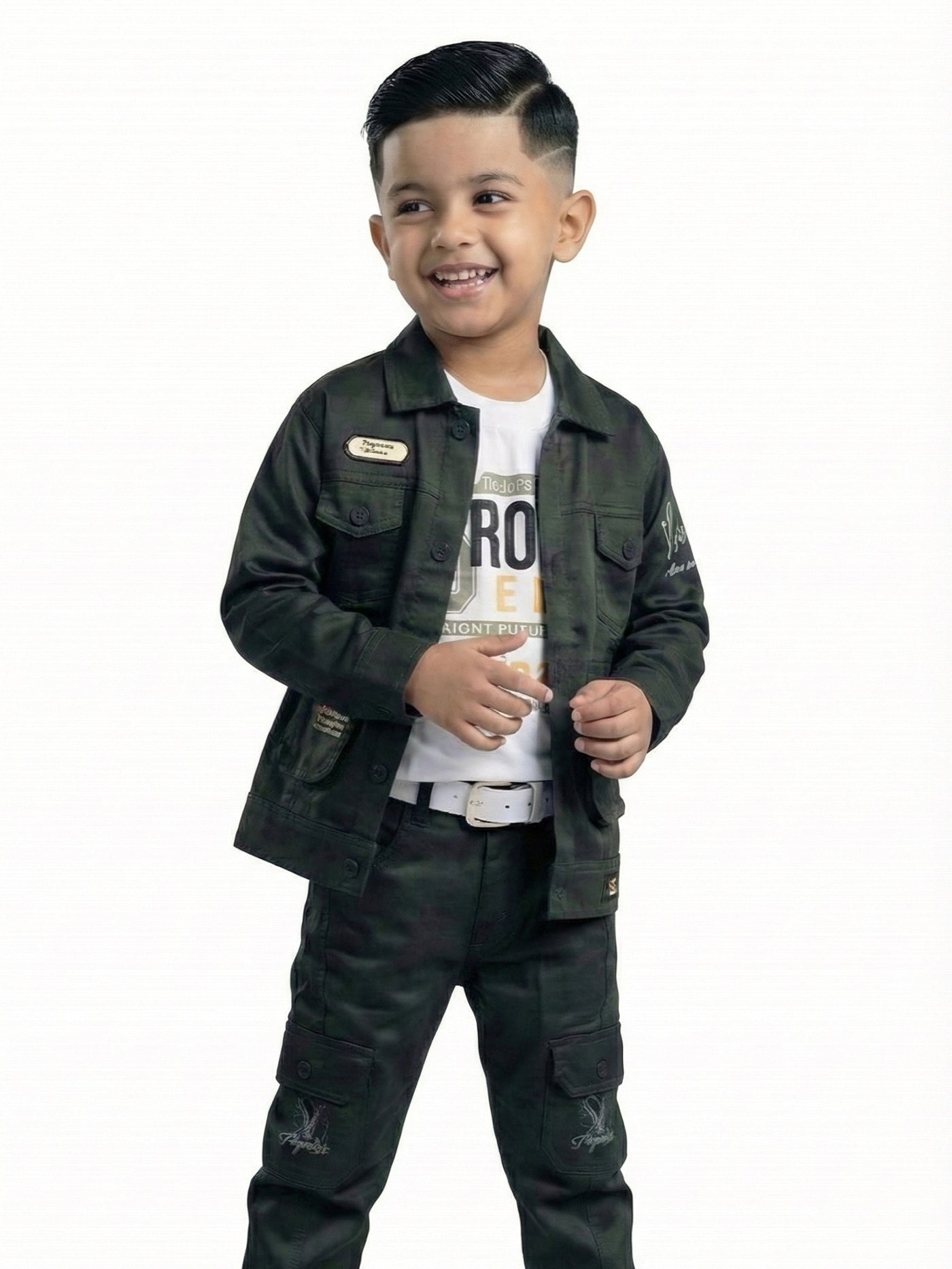 3-Pc Denim Green Jacket Pants Set