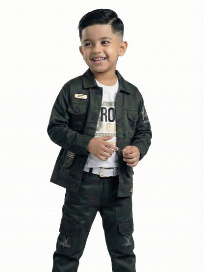 3-Pc Denim Green Jacket Pants Set