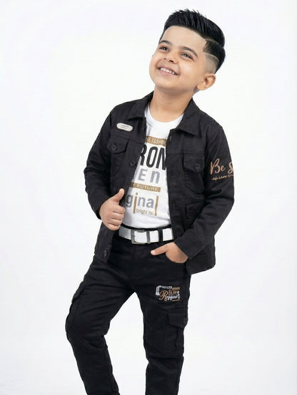 3-Pc Denim Black Jacket Pants Set