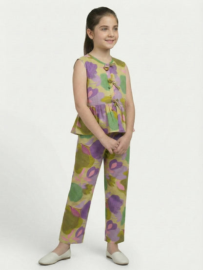 Girls Yellow Printed Co-ord Set