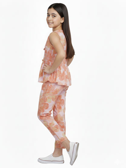 Girls Red Printed Co-ord Se