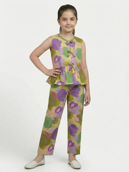 Girls Yellow Printed Co-ord Set